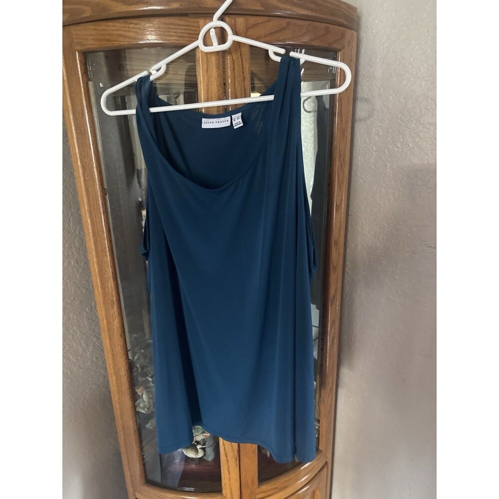 Susan Graver Teal Sleeveless Drape Neck Top 3X